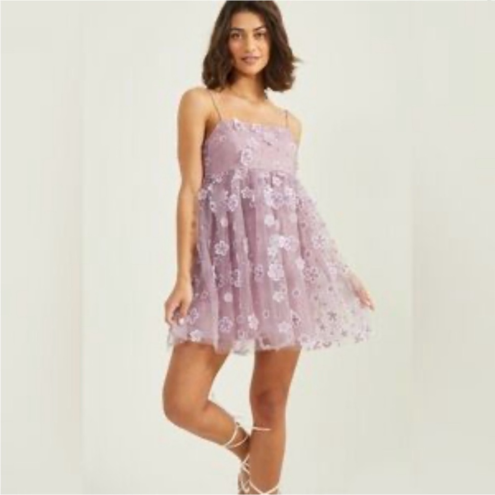 Altar’d State Trixxi Purple Aurora Floral Mesh Babydoll Dress Homecoming